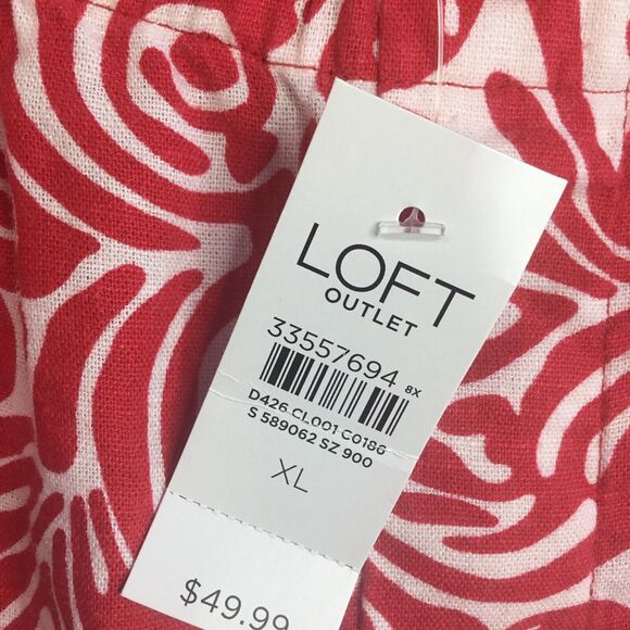 NWT LOFT outlet linen blend pull on high rise shorts red print woman's size XL - Picture 9 of 12